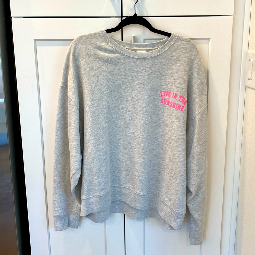 Victoria’s Secret PINK oversized pullover sweater - gray with print - Large